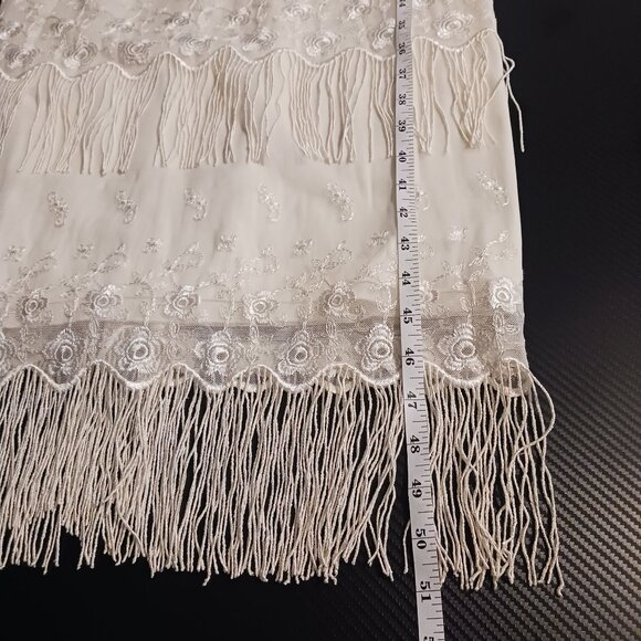 VTG Cattiva New York Cream Embroidered Lace Fringe Teired Dress w/ Jacket 8 - Picture 16 of 16
